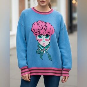 Cider Blue Contrasting Graphic Oversized Sweater Size Small Fits like a Large